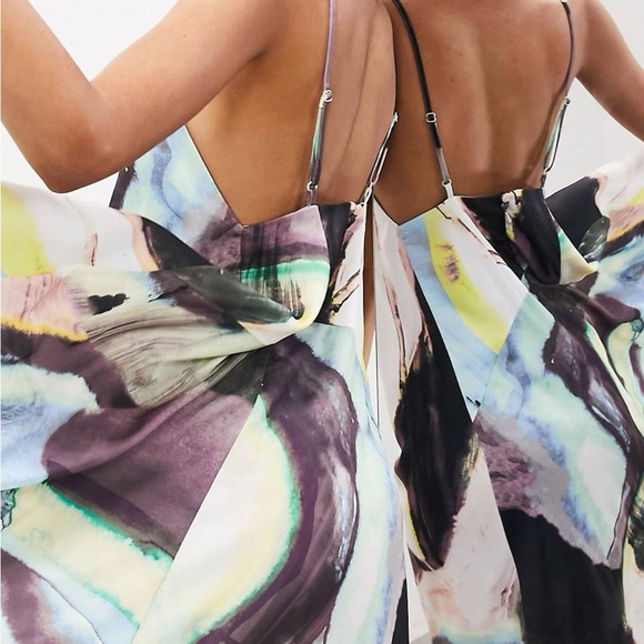 ASOS EDITION statement strappy v neck maxi dress in abstract print - Size Small - Picture 3 of 5